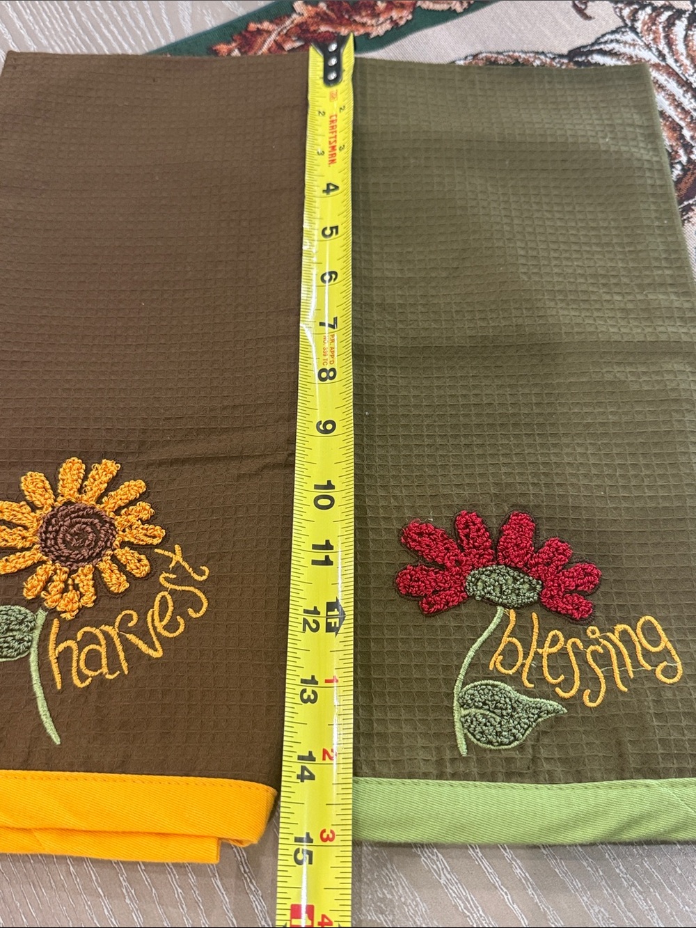 Embroidered Harvest & Blessing Kitchen Towels -Set of 2,Olive and Brown NWOT - Picture 3 of 7